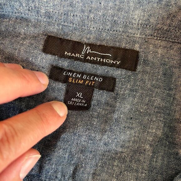 Marc Anthony Chambray Linen Blend Slim-Fit Long Sleeves Button-Down Shirt, XL - Picture 6 of 7
